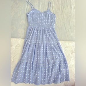 Light blue and white polka dot spaghetti strap dress